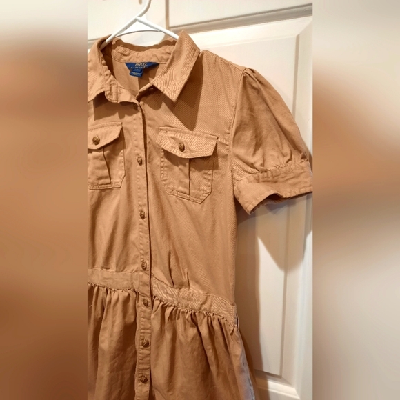 Polo Ralph Lauren Khaki Button Down Short Sleeve Cotton Dress size 16 - Picture 5 of 12